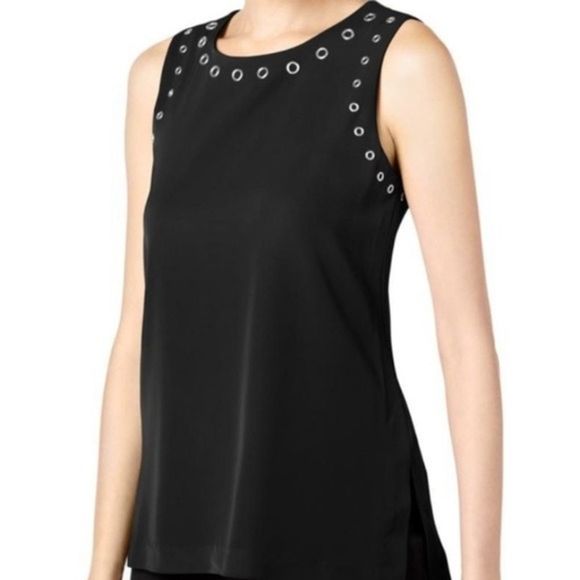 Zara Tops - Zara Basic Black Grommet Split Hem Scoop Neck Tank